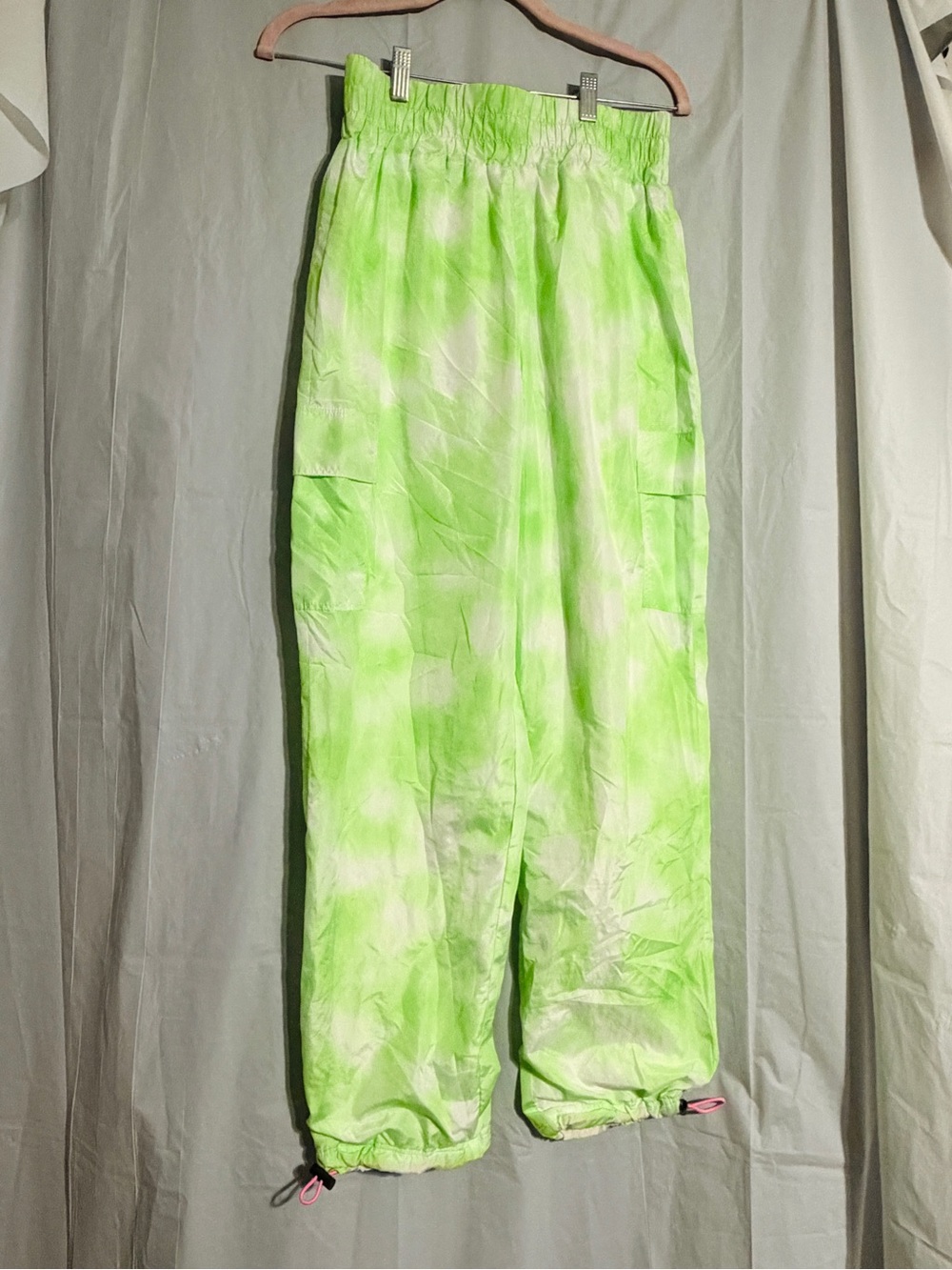 Forever 21 NWT Lime Green Tie Dye Parachute Cargo Pants Size M Y2K
